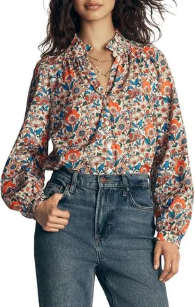 Boden Erica Cotton Frill Top in Floral Print at Nordstrom, Size 14