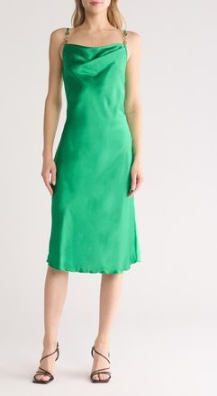 Jump Apparel Satin Cowl Neck Midi Dress in Emerald at Nordstrom, Size X-Small