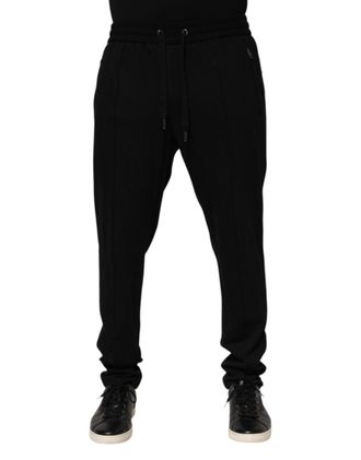 Dolce & Gabbana Mens Logo-Detailed Tapered Joggers Black Rayon Nylon Elastane
