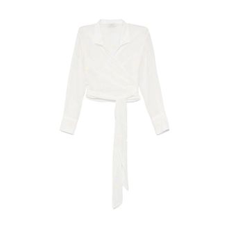 Mazzarelli Overhemden, Dames, Wit, XS, Katoen, Witte Geborduurde Blouse met gespreide kraag