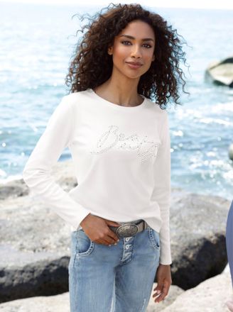 Heine Sweatshirt HEINE, Damen, Gr. 34, beige (ecru), 100% Baumwolle, unifarben, Rundhals, Sweatshirts Sweatshirt