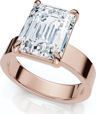 Pompeii3 Certified 4Ct Emerald Diamond Cigar Band Engagement Ring Lab Grown