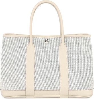 Herm&egrave;s Blue Ecru Ivory Toile H Country Leather Tote Bag (Pre-Owned)