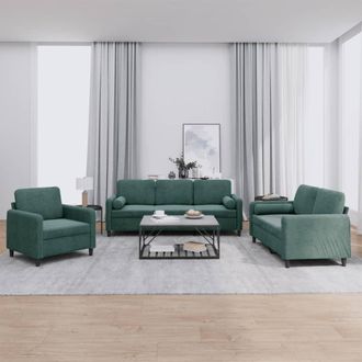 vidaXL Vidaxl - Juego De Sof&aacute;s Con Cojines 3 Piezas Terciopelo Verde Oscuro