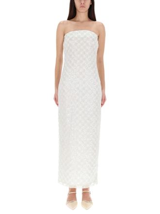 Rotate Black Polyester Beaded Strapless Evening Dress