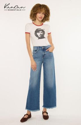 Kancan Aruli Essentials High Rise Cropped Wide Leg Jeans in Medium Wash at Nordstrom, Size 27