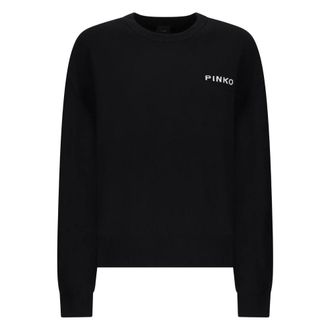 Pinko Round-neck Knitwear, female, Black, Size: XS Black and White Martinica Style