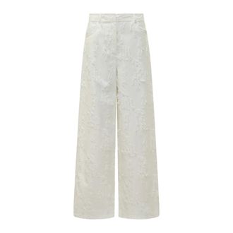 Msgm Wide Trousers, female, White, Size: XS Wide-Leg Jacquard Trousers