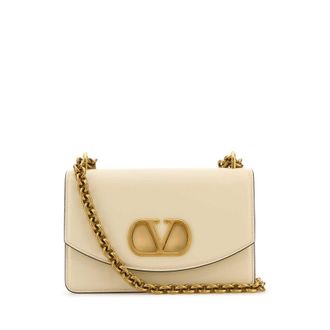 Valentino Garavani Ivory Leather Vlogo Signature Shoulder Bag