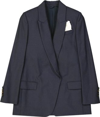 Brunello Cucinelli Virgin Wool Jas met Drukknoop - Dames - Blazers - Blauw - L - Jassen