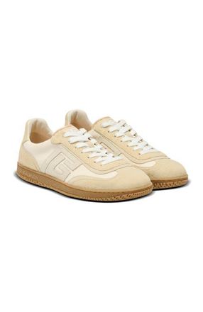 Balmain Swan trainers in suede, aged suede and canvas in Beige at Nordstrom, Size 45