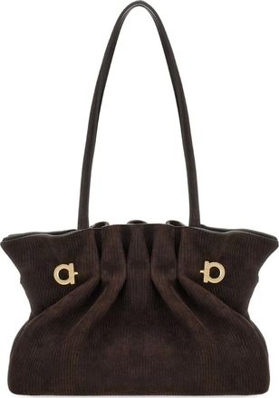 Ferragamo Borsa a spalla in pelle scamosciata - Marrone