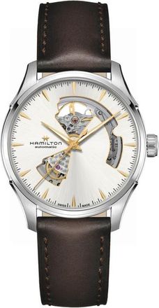 Hamilton Jazzmaster Open Heart Automatic Leather Strap Watch, 40mm in Silver at Nordstrom
