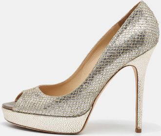 Jimmy Choo London Metallic Glitter Dahlia Peep Toe Platform Pumps