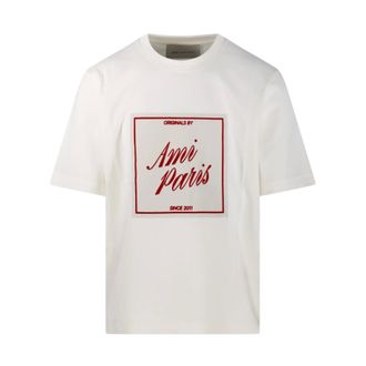 Ami Boxy Fit T-Shirt With Signature Print At Front - male - Ami Paris - T-Shirts - White - M - Tops