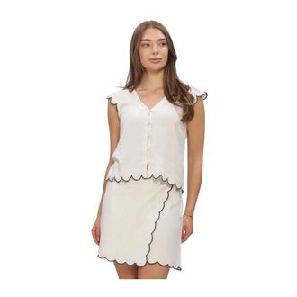 Object Object - Objsanne S/L Lo V-neck Top - Dames - Blouses & Shirts - Beige - Maat: XS Linnen
