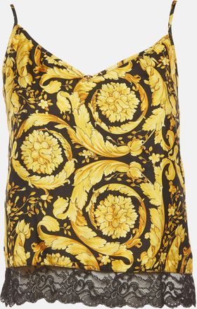Versace Black/yellow Barocco Print Silk Camisole