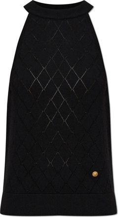 Balmain Mouwloze Gebreide Top - Dames - Ronde hals truien - Zwart - XS - Wol - Truien & Vesten