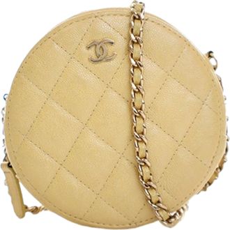 Chanel Pre-owned Womens Cc Quilted Caviar Round Clutch With Chain - Nude Leather - One Size