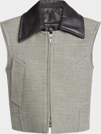 Bottega Veneta Leather-Collar Structured Melange Vest