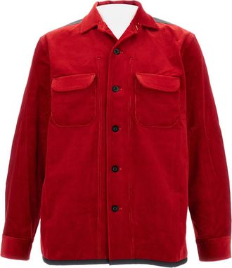 Junya Watanabe Textured Velvet Shirt With Leather Patches And Nylon Back