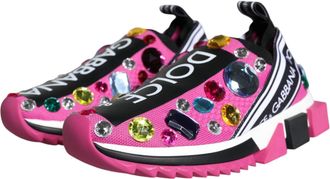 Dolce & Gabbana Womens Pink Sorrento Crystals Low Top Sneakers Shoes
