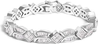House of Brilliance 14K White Gold 8 5/8ct Cttw Princess and Baguette Diamond Geometric Twist Link Bracelet (G-H Color, VS1-VS2 Clarity)
