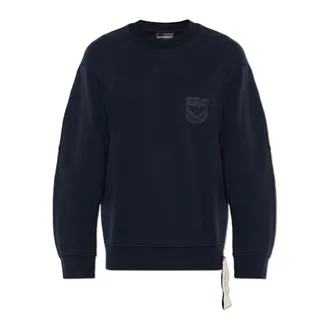 Emporio Armani Sweatshirts, male, Blue, Size: XL French Terry Jersey Sweatshirt with Shield Embroidery