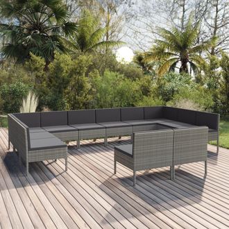 vidaXL Set De Muebles De Jard&iacute;n 12 Pzas Y Cojines Rat&aacute;n Sint&eacute;tico Gris Vidaxl