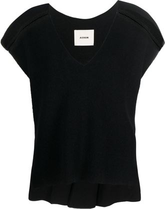 Áeron Hybrid V-neck top - women - Viscose Satin/Cotton/Recycled Nylon - 40 - Black