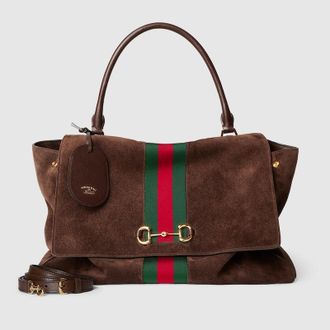 Gucci Paparazzo Large Top Handle Bag, Brown, Suede