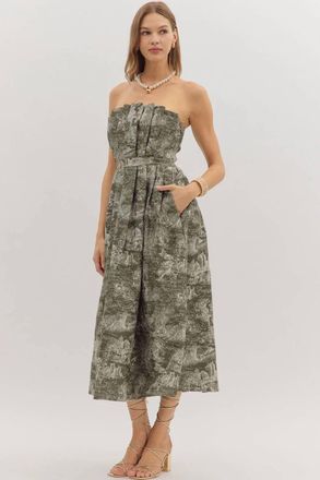 Entro Strapless Midi Dress In Olive