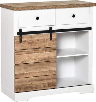 HOMCOM Credenza Da Cucina Con 2 Cassetti Ripiani Aperti E Portabottiglie - Homcom