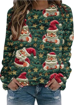 Generic Christmas jumpers for Women uk Christmas Jumpers for Women Ladies Santa Claus Xmas Tree Snowman Printed Sweatshirt Cute Funny Hilarious Ugly Sweater (