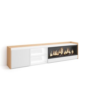 Skraut Home Skraut Home - Mueble Tv, Televisi&oacute;n, Muebles De Sal&oacute;n, Almacenaje, 212x35x50cm, Para Tv Hasta 80, Chimenea El&eacute;ctrica Xxl, Led, Estilo Moderno, Blanco 