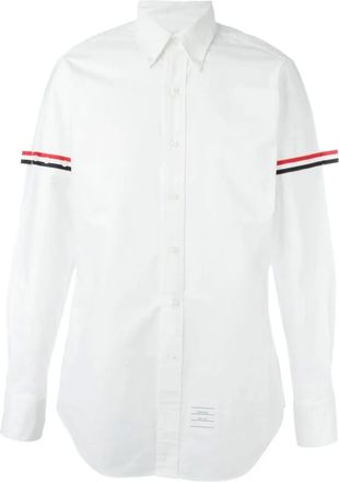Thom Browne Long Sleeve Shirt With Grosgrain Armbands In White Oxford