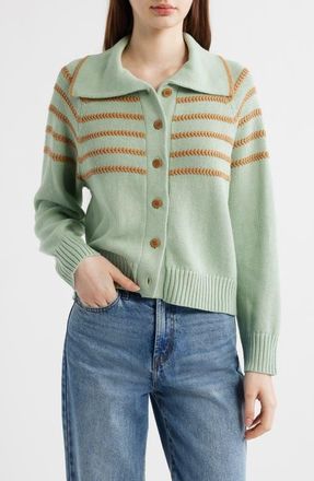The Great. The Scholar Crochet Stripe Cardigan in Seafoam at Nordstrom, Size 1