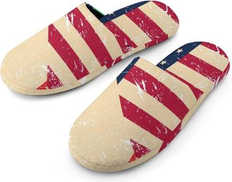 Generic U.S. And Italy Vintage Flag Mens Slippers Flannel Warm House Shoes with Rubber Anti-Slip Sole Slip On for Home Outdoor