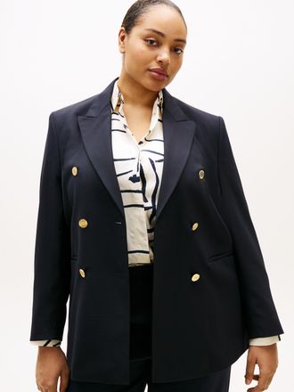Tommy Hilfiger Jackenblazer TOMMY HILFIGER CURVE CRV TIMELESS WOOL DB BLAZER, Damen, Gr. 50, schwarz night navy, Web, Obermaterial: 54% Polyester, 44% Wolle, 2% Elas