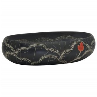 Berkfield Home Countertop Basin Black Oval 59x40x15 cm Ceramic | Size: 59 x 40 x 15 cm