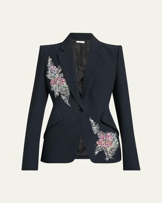 Alexander McQueen Crystal Embroidered Single-Breasted Blazer Jacket