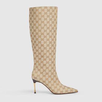 Gucci Womens Bombshell Boot, Beige, GG Canvas