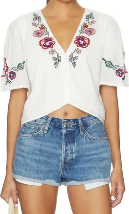 Cleobella Brett Stitched Floral Detail Top In Ivory