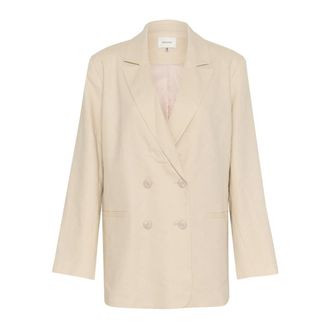 Gestuz Jassen, Dames, Beige, S, Linnen, Ancient Scroll Linen Blazer