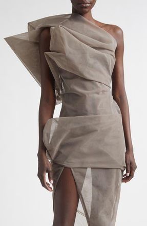 Rick Owens Claudia Sheer Tulle One-Shoulder Top in Dust at Nordstrom, Size 10 Us