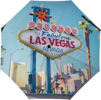 Generic Welcome to Las Vegas 3 Fold Umbrella for Rain Sun Manual Automatic Compact Travel Umbrellas Automatic