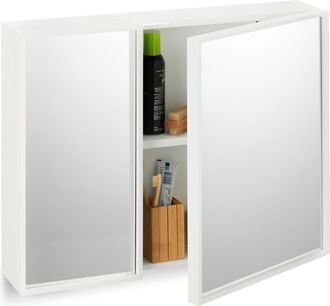 Relaxdays Armario De Ba&ntilde;o Con Espejo, Mueble De Pared Con 2 Puertas Espejadas, 50 X 65 X 15,5 Cm, Colgante, Blanco - Relaxdays