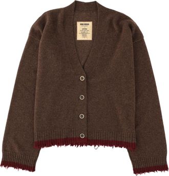 Uma Wang Brown Deep V-Neck Fringe Cashmere Cardigan