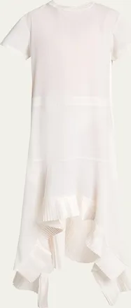 sacai Short-Sleeve Pleated Handkerchief Midi Dress