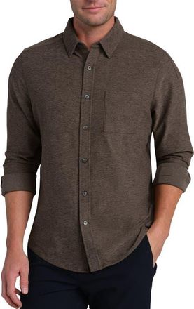 Rhone WFH Knit Button-Up Shirt in Cafe Noir Heather at Nordstrom, Size Xx-Large